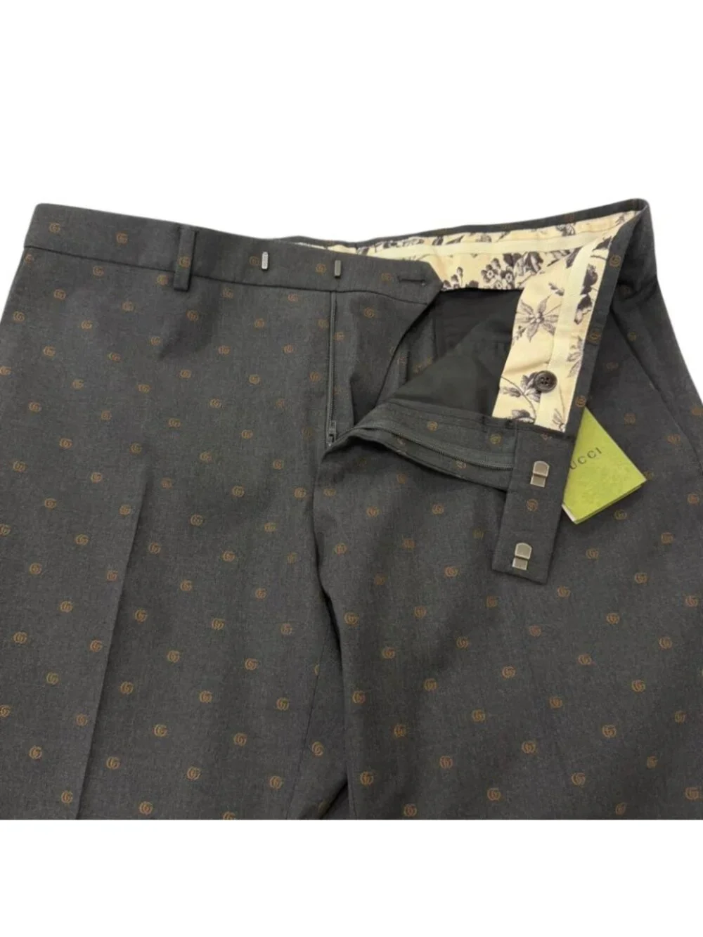 Gucci Wool GG Logo Allover Pattern Single Trousers Pants Charcoal Gray 52